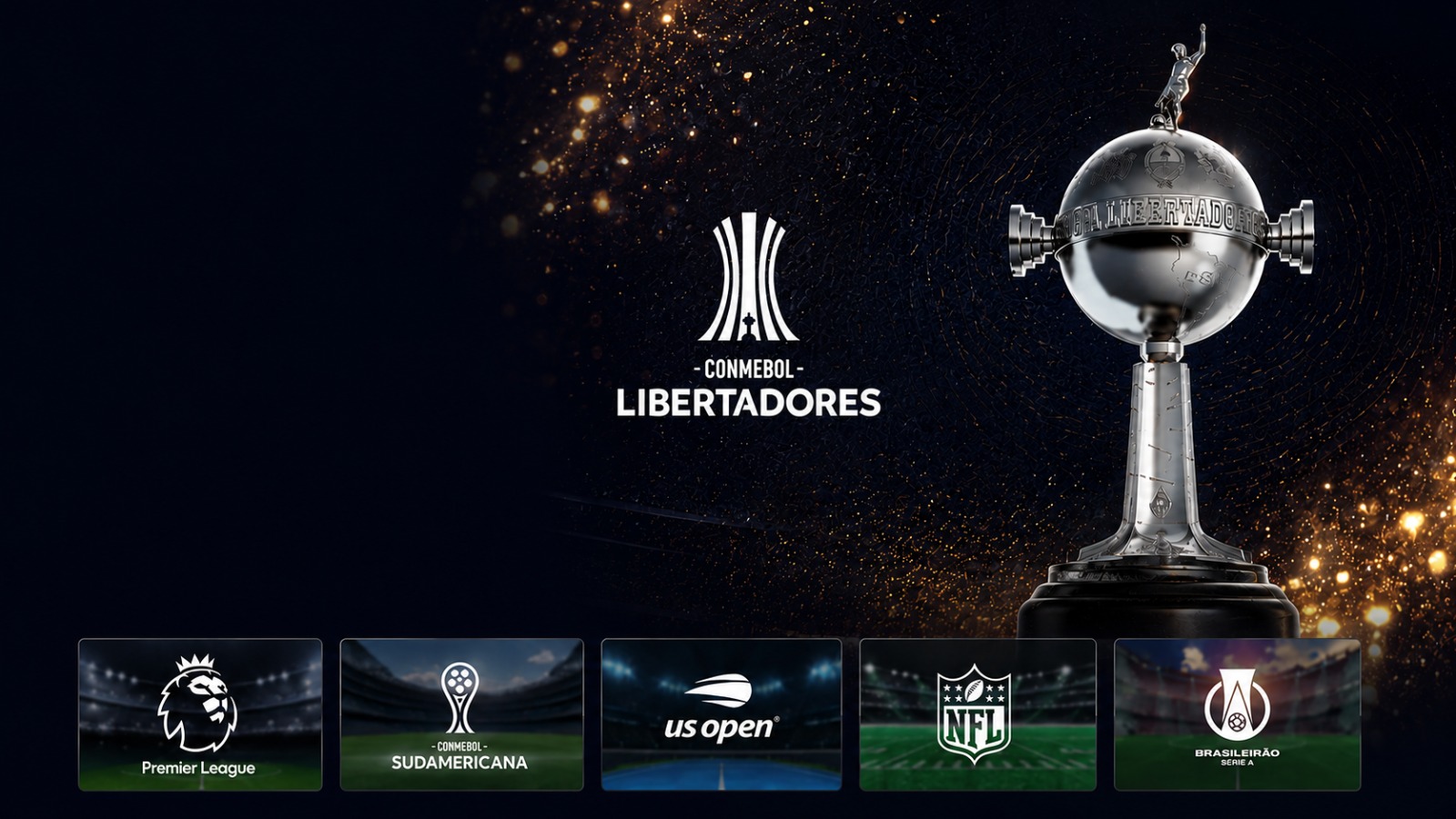 Taça da Conmebol Libertadores e escudos de Premier League, Sudamericana, US Open, NFL e Brasileirão